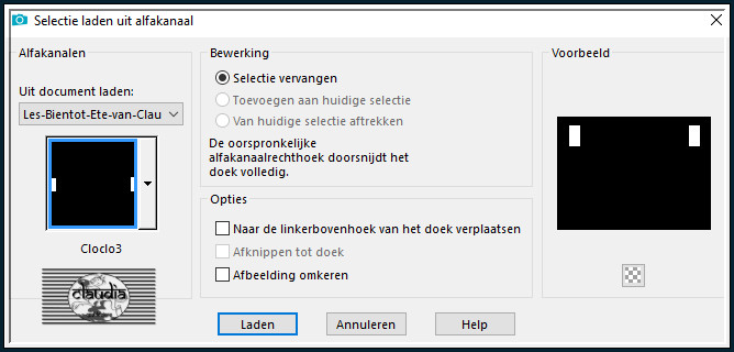 Selecties - Selectie laden/opslaan - Selectie laden uit alfkanaal : Cloclo3