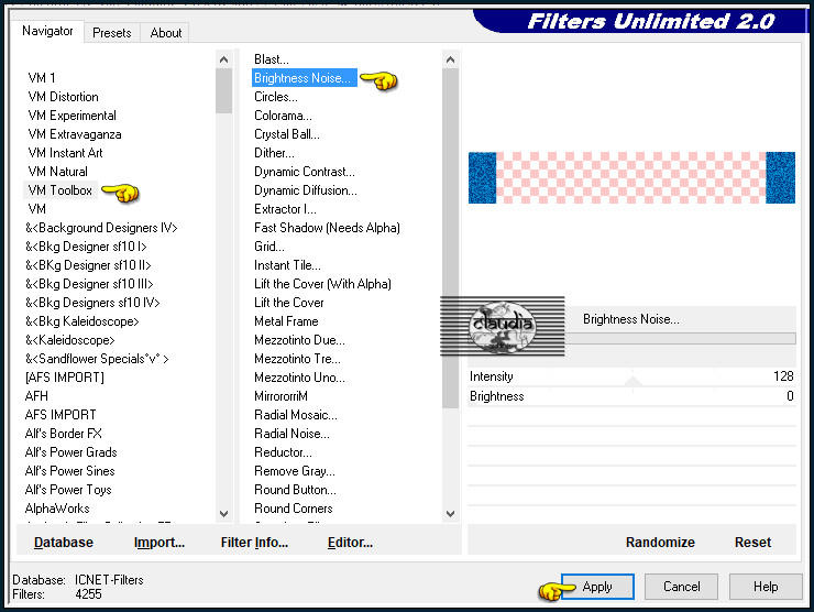 Effecten - Insteekfilters - <I.C.NET Software> - Filters Unlimited 2.0 - VM Toolbox - Brightness Noise