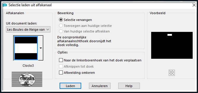 Selecties - Selectie laden/opslaan - Selectie laden uit alfkanaal : Cloclo3