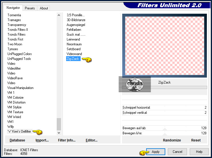 Effecten - Insteekfilters - <I.C.NET Software> - Filters Unlimited 2.0 - °v° Kiwi's Oelfilter - Zig-Zack