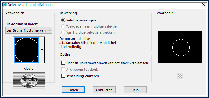 Selecties - Selectie laden/opslaan - Selectie laden uit alfkanaal : cloclo