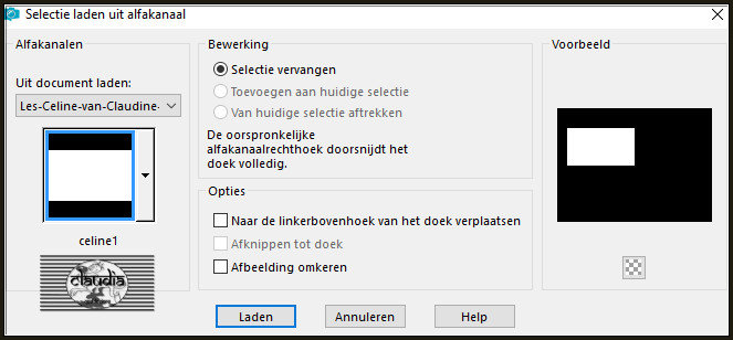 Selecties - Selectie laden/opslaan - Selectie laden uit alfkanaal : celine1