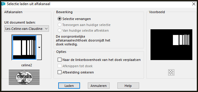 Selecties - Selectie laden/opslaan - Selectie laden uit alfkanaal : celine2