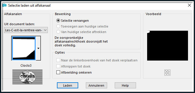 Selecties - Selectie laden/opslaan - Selectie laden uit alfkanaal : Cloclo3