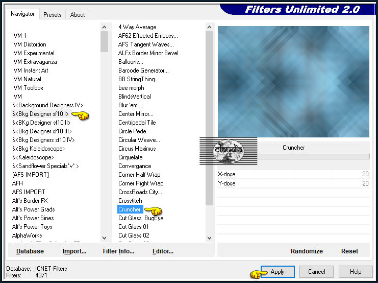 Effecten - Insteekfilters - <I.C.NET Software> - Filters Unlimited 2.0 -&<Bkg Designer sf10 I> - Cruncher