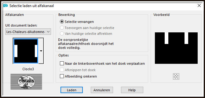 Selecties - Selectie laden/opslaan - Selectie laden uit alfkanaal : Cloclo3