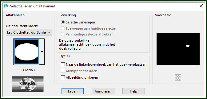 Selecties - Selectie laden/opslaan - Selectie laden uit alfkanaal : Cloclo3