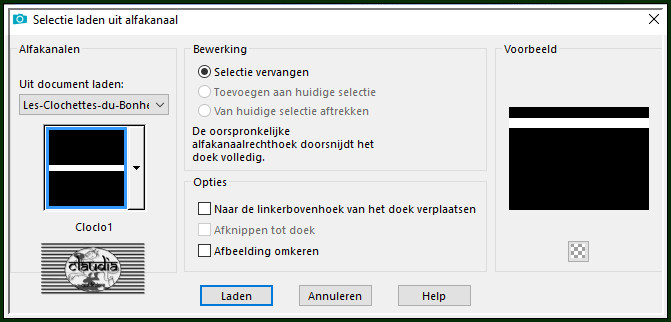 Selecties - Selectie laden/opslaan - Selectie laden uit alfkanaal : Cloclo1 