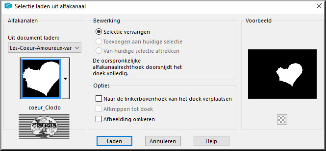 Selecties - Selectie laden/opslaan - Selectie laden uit alfakanaal : coeur_Cloclo