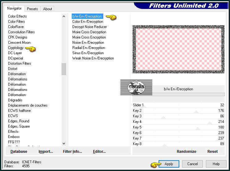Effecten - Insteekfilters - <I.C.NET Software> - Filters Unlimited 2.0 - Cryptology - b/w En-/Dycryption