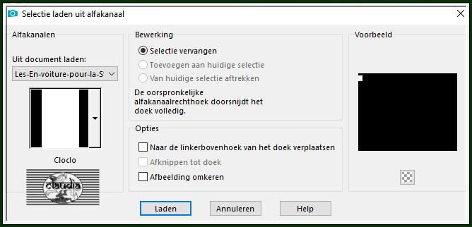 Selecties - Selectie laden/opslaan - Selectie laden uit alfkanaal : Cloclo