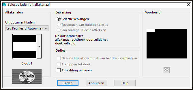 Selecties - Selectie laden/opslaan - Selectie laden uit alfkanaal : Cloclo