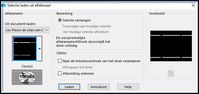 Selecties - Selectie laden/opslaan - Selectie laden uit alfkanaal : Cloclo3