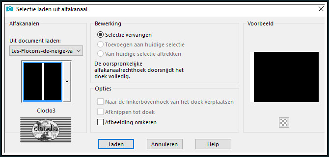 Selecties - Selectie laden/opslaan - Selectie laden uit alfkanaal : Cloclo3