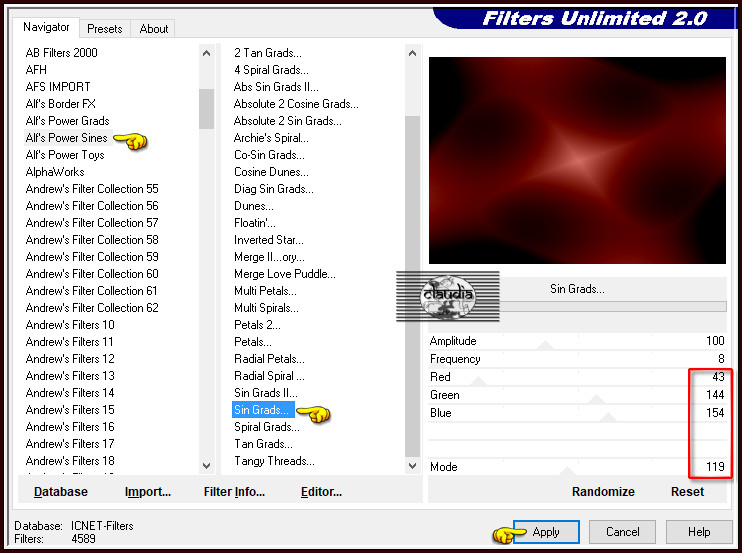 Effecten - Insteekfilters - <I.C.NET Software> - Filters Unlimited 2.0 - Alf's Power Sines - Sin Grads
