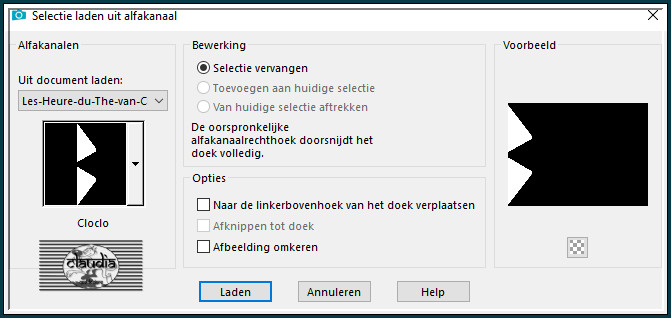 Selecties - Selectie laden/opslaan - Selectie laden uit alfkanaal : Cloclo