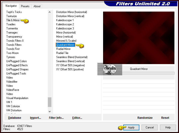Effecten - Insteekfilters - <I.C.NET Software> - Filters Unlimited 2.0 - Tile & Mirror - Quadrant Mirror