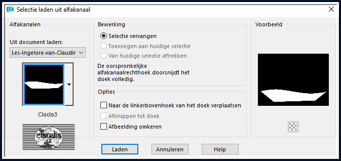 Selecties - Selectie laden/opslaan - Selectie laden uit alfkanaal : Cloclo 3