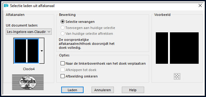 Selecties - Selectie laden/opslaan - Selectie laden uit alfkanaal : Cloclo 4