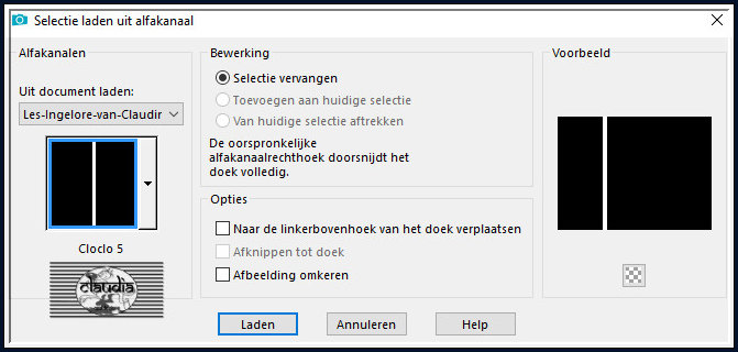 Selecties - Selectie laden/opslaan - Selectie laden uit alfkanaal : Cloclo 5