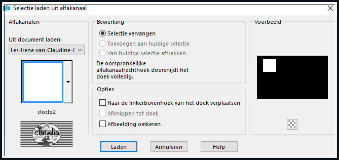 Selecties - Selectie laden/opslaan - Selectie laden uit alfkanaal : cloclo2