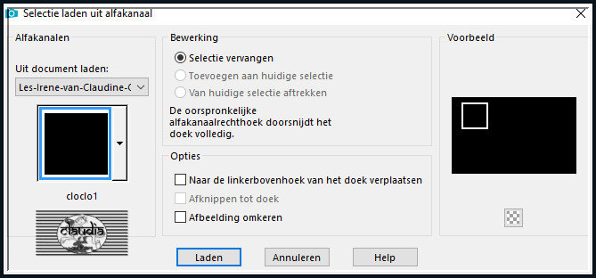 Selecties - Selectie laden/opslaan - Selectie laden uit alfkanaal : cloclo1