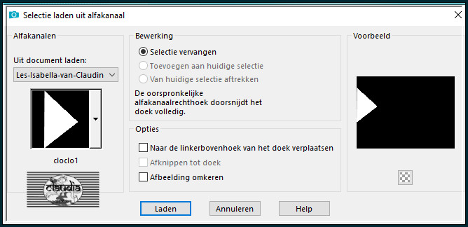 Selecties - Selectie laden/opslaan - Selectie laden uit alfkanaal : cloclo1