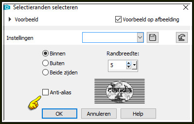 Selecties - Wijzigen - Selectieranden selecteren