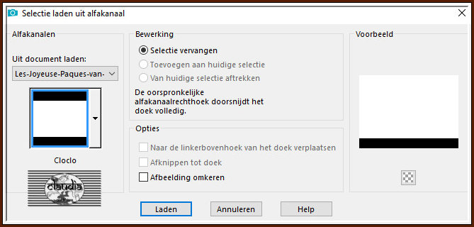 Selecties - Selectie laden/opslaan - Selectie laden uit alfkanaal : Cloclo