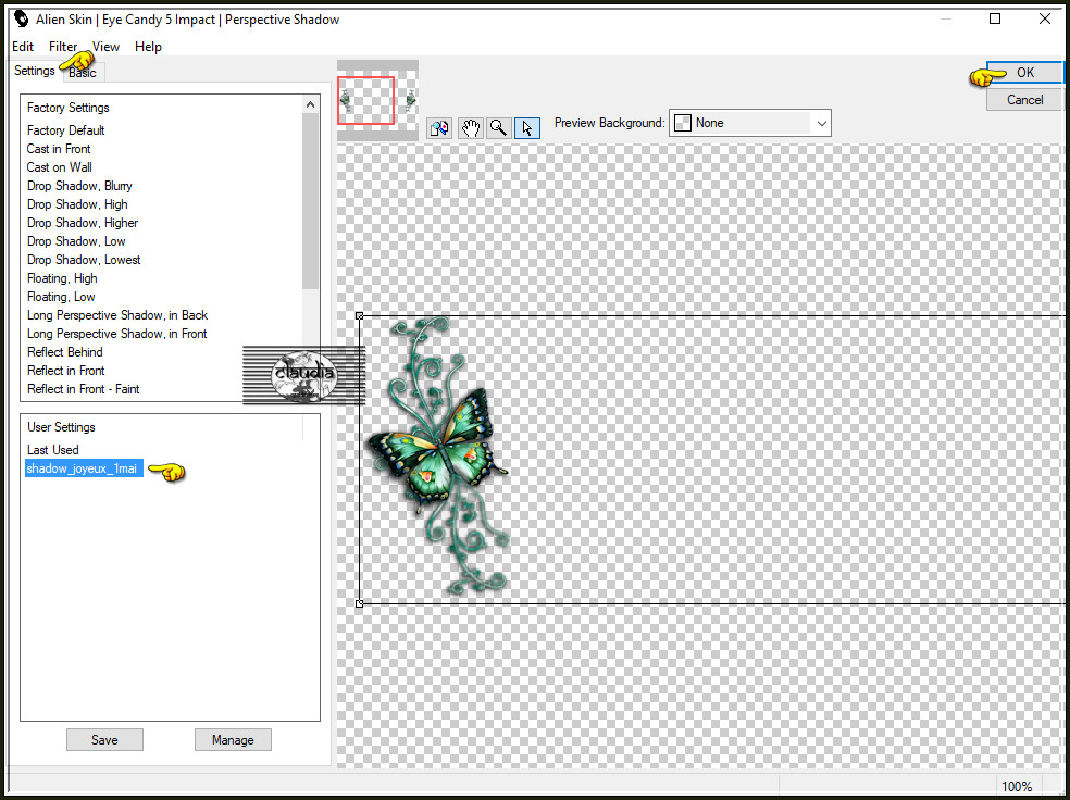 Effecten - Insteekfilters - Alien Skin Eye Candy 5 : Impact - Perspective Shadow :