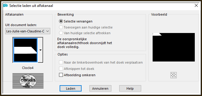 Selecties - Selectie laden/opslaan - Selectie laden uit alfkanaal : Cloclo4