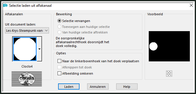 Selecties - Selectie laden/opslaan - Selectie laden uit alfkanaal : Cloclo4