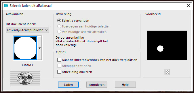 Selecties - Selectie laden/opslaan - Selectie laden uit alfkanaal : Cloclo3