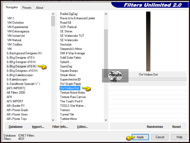 Effecten - Insteekfilters - <I.C.NET Software> - Filters Unlimited 2.0 - &<Bkg Designer sf10 III> - SW Hollow Dot