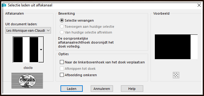 Selecties - Selectie laden/opslaan - Selectie laden uit alfkanaal : cloclo