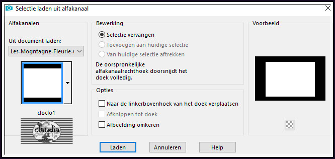 Selecties - Selectie laden/opslaan - Selectie laden uit alfkanaal : cloclo1