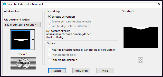 Selecties - Selectie laden/opslaan - Selectie laden uit alfkanaal : cloclo2