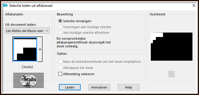 Selecties - Selectie laden/opslaan - Selectie laden uit alfkanaal : Cloclo2