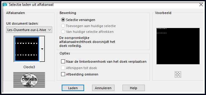 Selecties - Selectie laden/opslaan - Selectie laden uit alfkanaal : Cloclo3