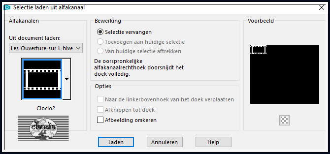 Selecties - Selectie laden/opslaan - Selectie laden uit alfkanaal : Cloclo2