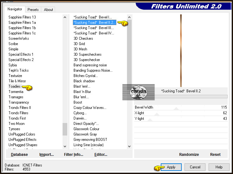 Effecten - Insteekfilters - <I.C.NET Software> - Filters Unlimited 2.0 - Toadies - *Sucking Toad* Bevel II.2