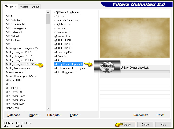 Effecten - Insteekfilters - <I.C.NET Software> - Filters Unlimited 2.0 - &<Bkg Designers sf10 IV> - Easy Corner Upper Left
