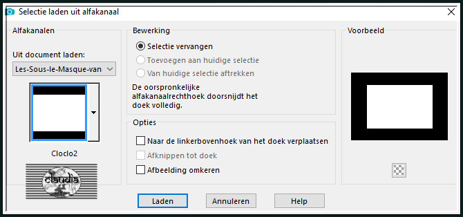 Selecties - Selectie laden/opslaan - Selectie laden uit alfkanaal : cloclo2