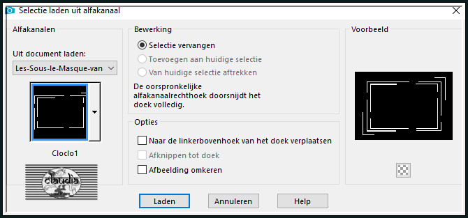 Selecties - Selectie laden/opslaan - Selectie laden uit alfkanaal : cloclo1