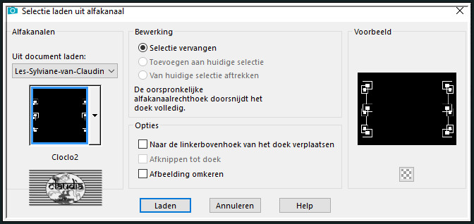 Selecties - Selectie laden/opslaan - Selectie laden uit alfkanaal : Cloclo2