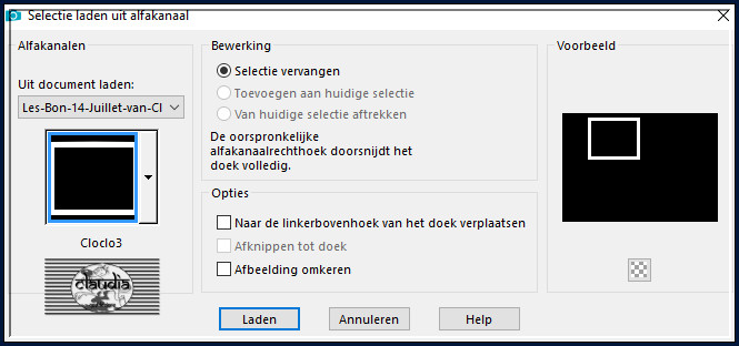 Selecties - Selectie laden/opslaan - Selectie laden uit alfkanaal : Cloclo3