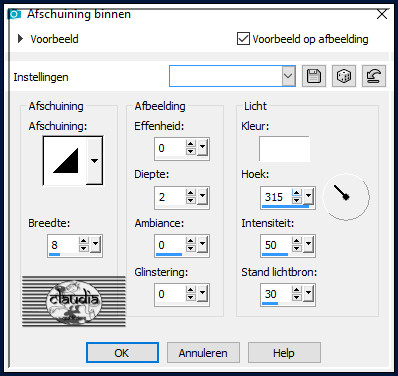 Effecten - 3D-Effecten - Afschuining binnen : Afschuining = nummer 1.