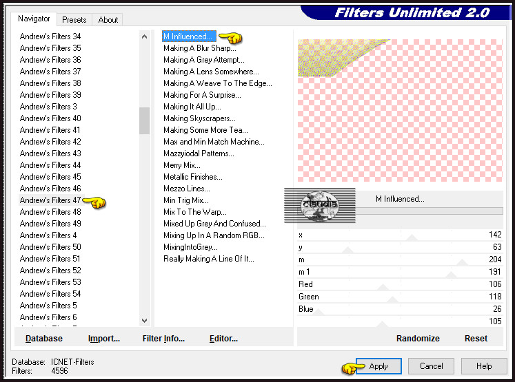 Effecten - Insteekfilters - <I.C.NET Software> - Filters Unlimited 2.0 - Andrew's Filters 47 - M Influenced