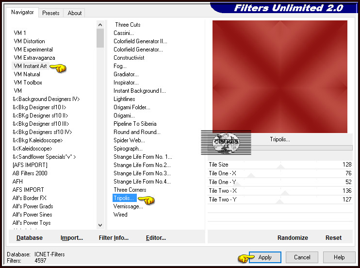 Effecten - Insteekfilters - <I.C.NET Software> - Filters Unlimited 2.0 - VM Instant Art - Tripolis