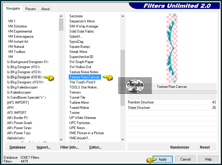 Effecten - Insteekfilters - <I.C.NET Software> - Filters Unlimited 2.0 - &<BKg Designer sf10 III> - Texture Raw Canvas